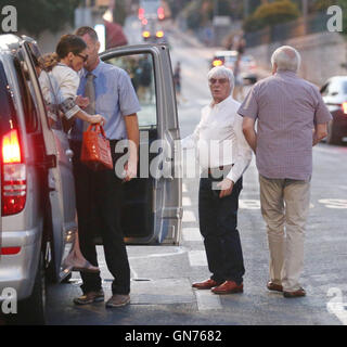 Bernie Ecclestone reunites with his ex-wife Slavica Ecclestone on Bernie’s yacht Petara in Port Gruz, Dubrovnik, Croatia. The Formula 1 supremo was also with his wife Fabiana Flosi. They then headed to a restaurant for dinner in a van.  Featuring: Bernie Stock Photo