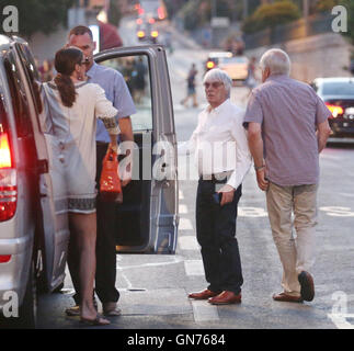 Bernie Ecclestone reunites with his ex-wife Slavica Ecclestone on Bernie’s yacht Petara in Port Gruz, Dubrovnik, Croatia. The Formula 1 supremo was also with his wife Fabiana Flosi. They then headed to a restaurant for dinner in a van.  Featuring: Bernie Stock Photo