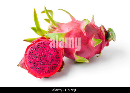 sliced dragon fruit isolated on white Stock Photo