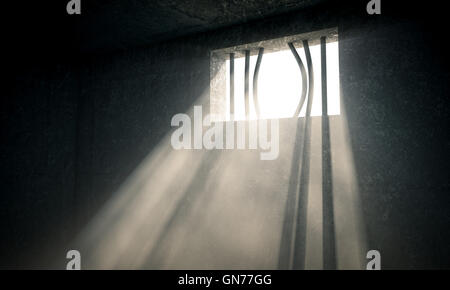 windows jail and sun rays 3d image Stock Photo