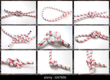 Nine nautical knots on white background Stock Photo