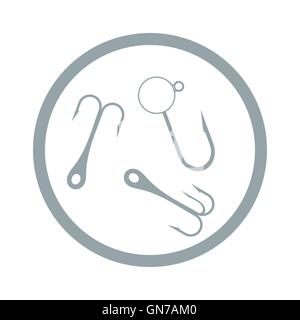 Stylized icon of a colored hooks for catching fish in the circle on a white background Stock Vector