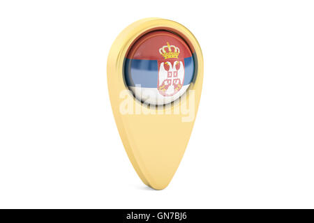 map pointer with flag of Serbia, 3D rendering isolated on white background Stock Photo