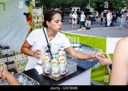 New York City,NY NYC,Manhattan,Midtown,Union Square Park,public park,Summer in the Square,weekly entertainment series,event,activities,stall,stalls,bo Stock Photo