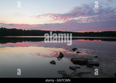 Sunset at Pickerel Point, Promised Land State Park, Pennsylvania Stock Photo