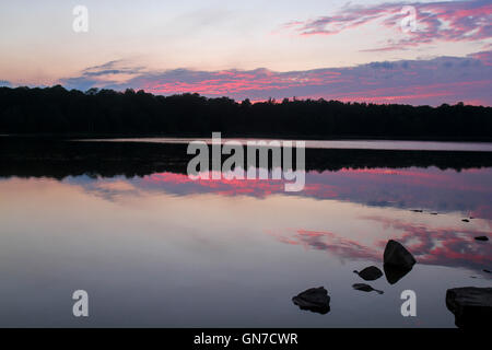 Sunset at Pickerel Point, Promised Land State Park, Pennsylvania Stock Photo