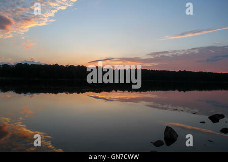 Sunset at Pickerel Point, Promised Land State Park, Pennsylvania, United States, North America Stock Photo