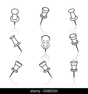 Set of pushpins, vector illustration. Stock Vector