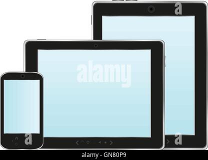 Modern digital tablet PC with mobile smartphone isolated on white vector illustration Stock Vector
