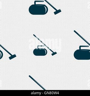 The stone for curling icon sign. Seamless pattern with geometric texture. Vector Stock Vector