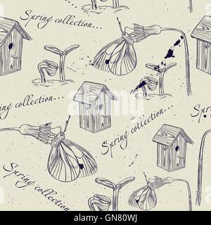 Vintage seamless texture about spring. Stock Vector
