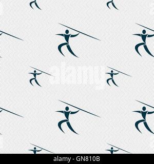 Summer sports, Javelin throw icon sign. Seamless pattern with geometric texture. Vector Stock Vector