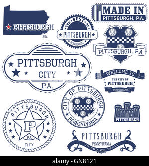 Pittsburgh city, Pennsylvania. Set of generic stamps and signs. Stock Photo