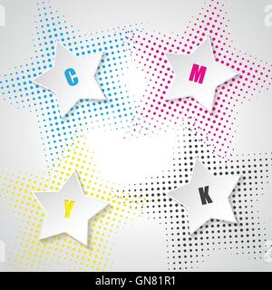 Abstract cmyk background with 3d stars Stock Vector