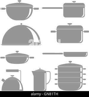 Kitchen Tools Silhouette Icons Set Stock Vector