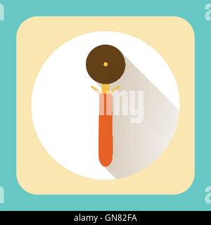 Kitchen ware pizza slicer wheel tool. Vector flat icon with long shadow Stock Vector
