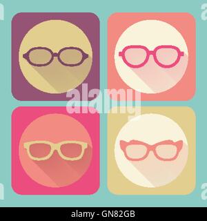 Modern glasses. Flat icons vector collection with long shadow effect Stock Vector