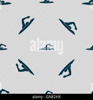 swimmer icon sign. Seamless pattern with geometric texture. Vector Stock Vector