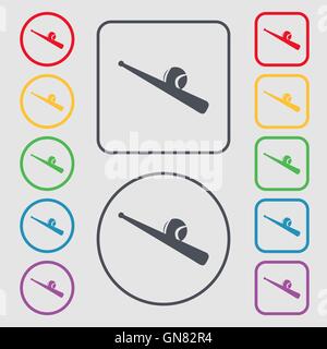 Baseball icon sign. symbol on the Round and square buttons with frame. Vector Stock Vector