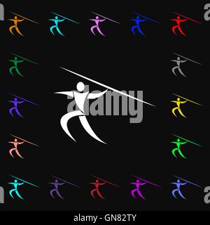 Summer sports, Javelin throw icon sign. Lots of colorful symbols for your design. Vector Stock Vector