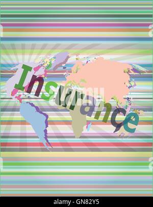 The word insurance on digital screen, business concept vector illustration Stock Vector