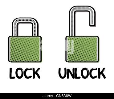 comic open and closed lock Stock Vector