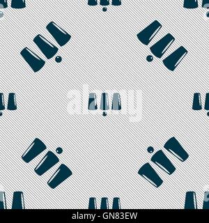 Three game thimbles with a ball, games 3 cups icon sign. Seamless pattern with geometric texture. Vector Stock Vector