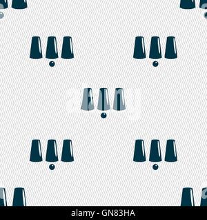 Three game thimbles with a ball, games 3 cups icon sign. Seamless pattern with geometric texture. Vector Stock Vector