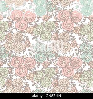 Vector floral seamless pattern with blooming roses Stock Vector