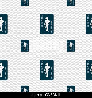 Single playing cards, Joker icon sign. Seamless pattern with geometric texture. Vector Stock Vector