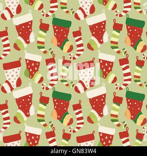 Christmas red and green socks seamless pattern Stock Vector