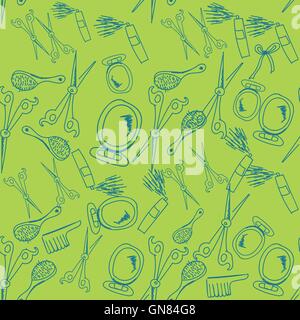 Sketch barber shop related seamless pattern. Stock Vector