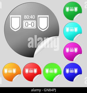 Scoreboard icon sign. Set of eight multi colored round buttons, stickers. Vector Stock Vector