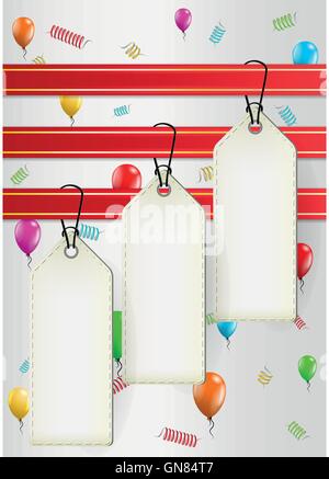 blank paper tags on background with balloons Stock Vector