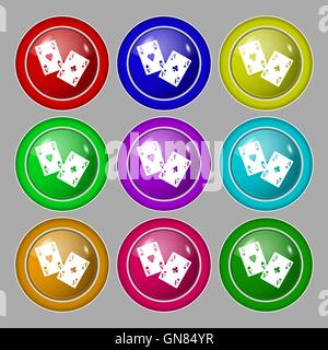 Two Aces icon sign. symbol on nine round colourful buttons. Vector Stock Vector