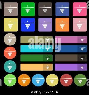 Billiard pool game equipment icon sign. Set from twenty seven multicolored flat buttons. Vector Stock Vector