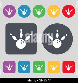 bowling icon sign. A set of 12 colored buttons. Flat design. Vector Stock Vector