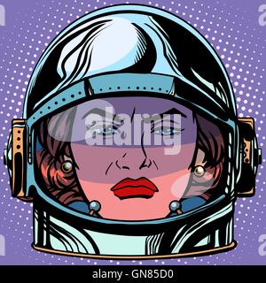emoticon rage Emoji face woman astronaut retro Stock Vector