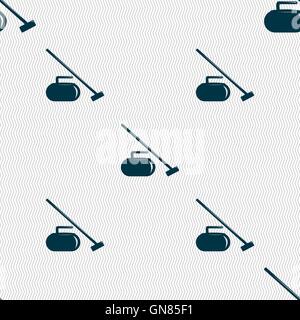 The stone for curling icon sign. Seamless pattern with geometric texture. Vector Stock Vector