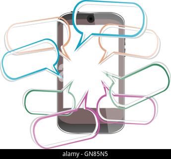Modern mobile smart phone with speech bubbles vector illustration Stock Vector