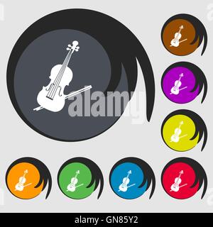 Violin icon. Symbols on eight colored buttons. Vector Stock Vector