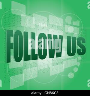 word follow us on digital background on digital screen Stock Vector