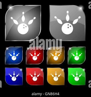bowling icon sign. Set of ten colorful buttons with glare. Vector Stock Vector