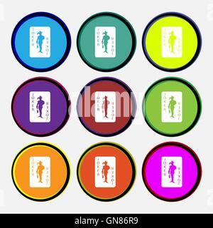 Single playing cards, Joker icon sign. Nine multi colored round buttons. Vector Stock Vector