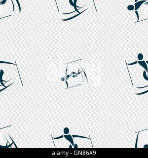 Skier icon sign. Seamless pattern with geometric texture. Vector Stock Vector