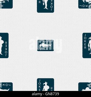 Single playing cards, Joker icon sign. Seamless pattern with geometric texture. Vector Stock Vector