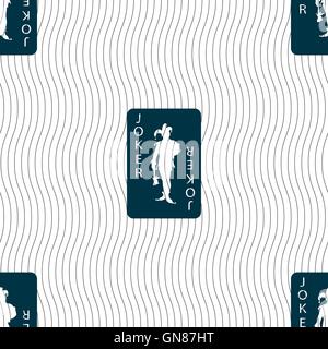 Single playing cards, Joker icon sign. Seamless pattern with geometric texture. Vector Stock Vector