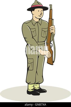 British World War II Soldier Presenting Arms Cartoon Stock Vector