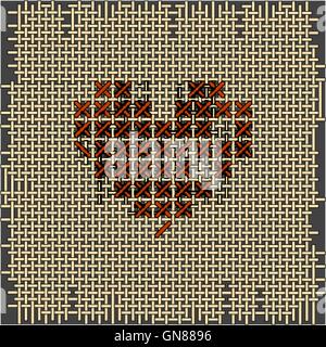 Heart shape. Cross-stitch, embroidery. Canvas Stock Vector