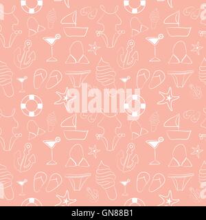 Funny seamless pattern with sketch summer elements Stock Vector